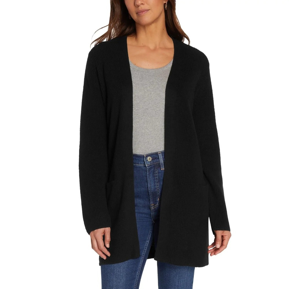 Gap Womens Long Sleeve Open Cardigan XS True Black Shaker Stitch Rib Sweater NWT